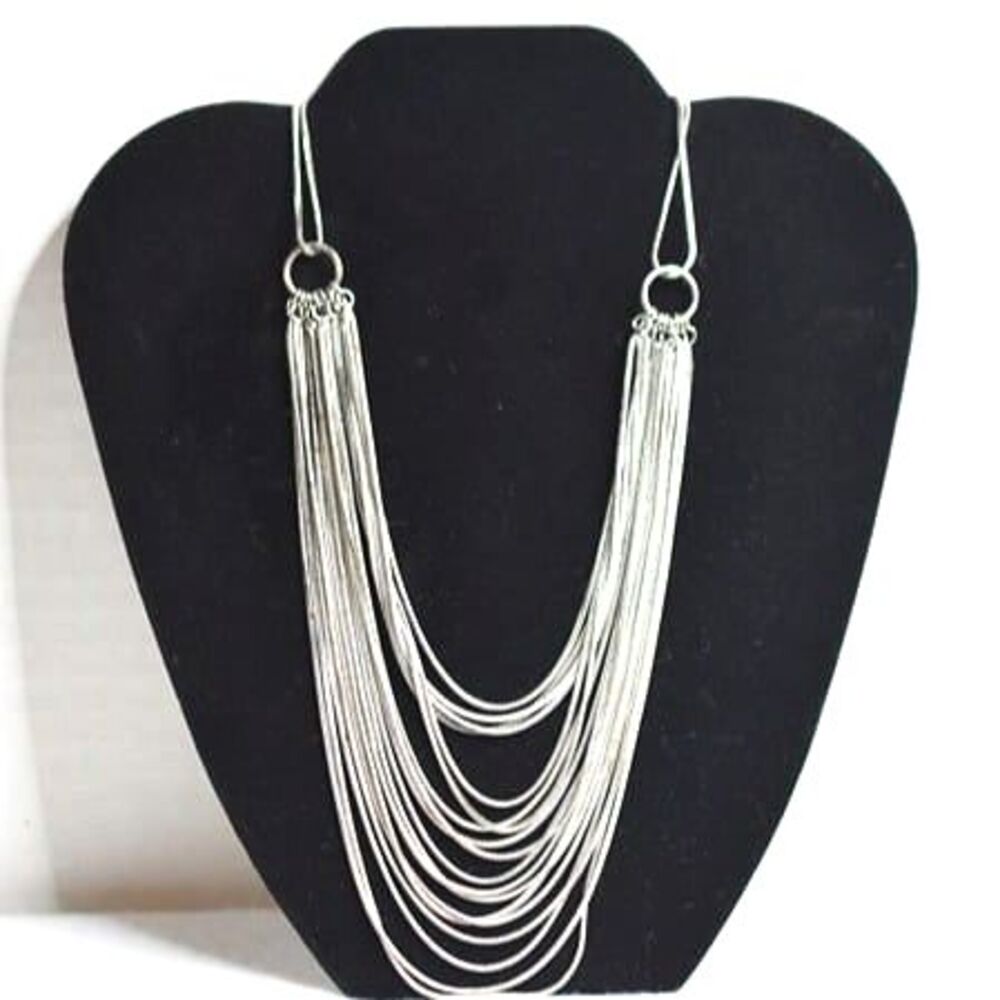 Voguish Multi Strand Silver Tone Metal Double Strand Neck Snake Chain Necklace
